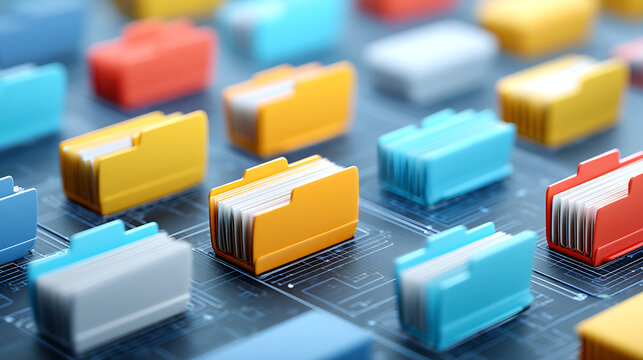 Colorful Folders Arranged on a Digital Background for Organizing Files and Documents in an Office Setting During Business Hours
