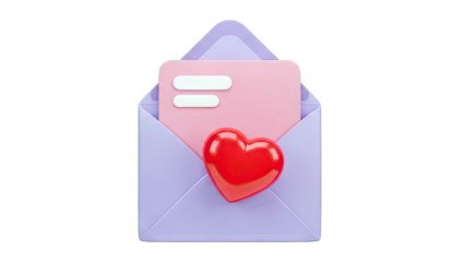 3D Render of an Open Envelope with a Pink Card and Red Heart