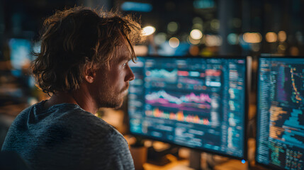 A person preparing a presentation for a report working with graphs and slides in the computer area