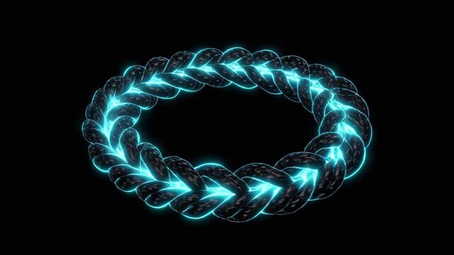 Luminous Braid Ring with Glowing Cyan Edge on a Black Background