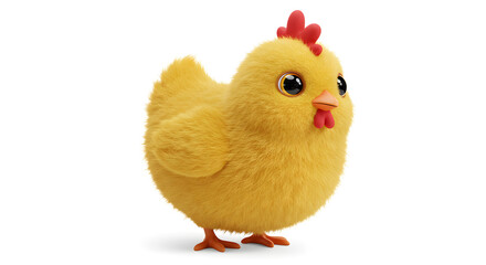 Fototapeta premium A cute, fluffy 3D animated yellow chick with big expressive eyes, standing against a clean white background