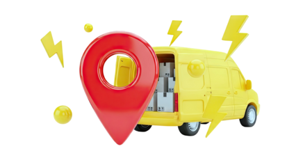 Fast Delivery Van with Location Pin and Lightning Bolts