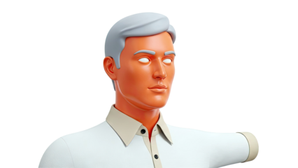 3D Render of Mannequin with Orange Skin and Gray Hair