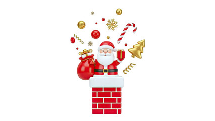 Santa Claus in Chimney with Christmas Decorations