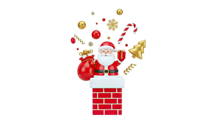 Santa Claus in Chimney with Christmas Decorations