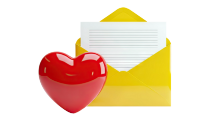 Red Heart and Yellow Envelope with Lined Paper
