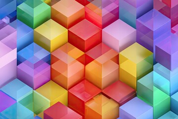 Obraz premium Geometric composition featuring colorful, transparent, three-dimensional cubes arranged in a repeating pattern