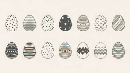 A set of decorated Easter eggs in a minimalist vector illustration style