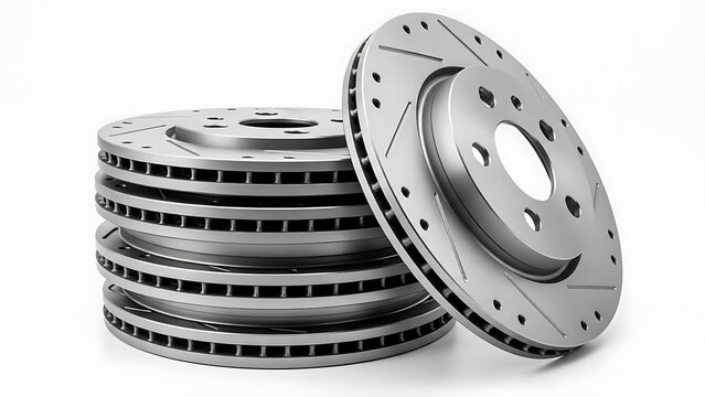 Stacked and single car brake rotors with drilled holes