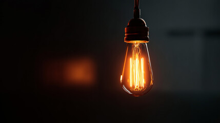 Warm Glowing Light Bulb Pendant Fixture Casting Ambient Glow in a Dim, Modern Interior