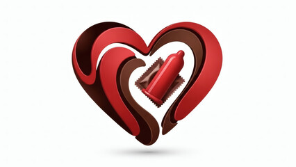 Abstract Red Heart and Chocolate Swirl with Condom for Sexual Health and Safe Sex Concept