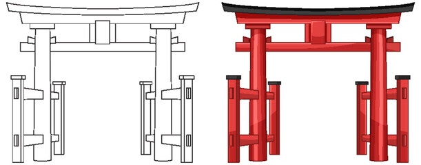 Traditional Japanese Torii Gate Vector Illustration Front View