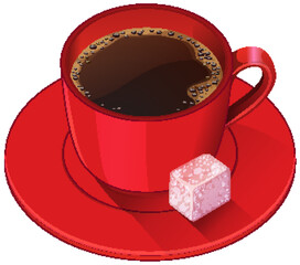 Red Cup of Turkish Coffee with Sugar Cube