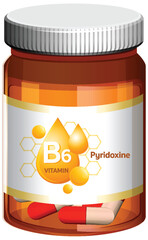 Vitamin B6 Pyridoxine Supplement Bottle with Capsules
