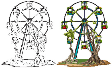 Overgrown Ferris Wheel in Post Apocalyptic Amusement Park