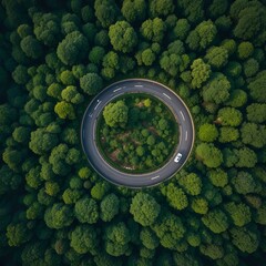 &ldquo;Aerial View of Scenic Winding Road Through Dense Green Forest and Rolling Hills, Curved Highway Landscape, Natural Wilderness, Summer Nature Travel, Environmental Conservation and Eco Tourism Concept