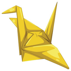 Yellow Origami Crane Vector Illustration with Sharp Folds