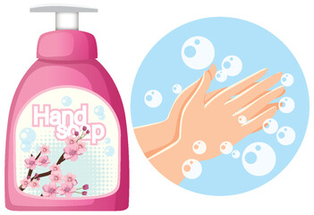 Hand Washing With Floral Liquid Soap and Bubbles