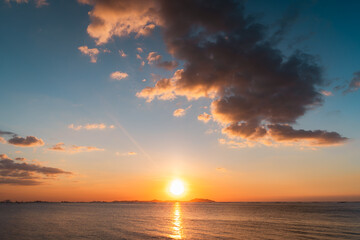 4k Aerial of Cloud with sunset sky background in Thailand,Cloudscape time lapse background Dark red purple sunset sky Nature background, sunset in the clouds.