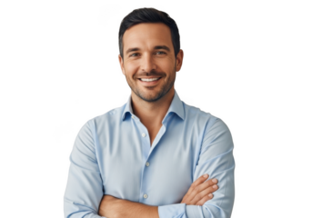 Portrait of a smiling man with arms crossed isolated on transparent background