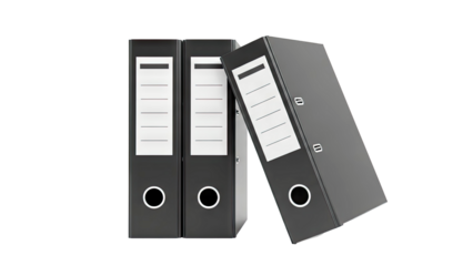 Three Black Ring Binders with White Labels