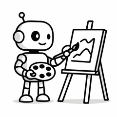 Fototapeta premium vector illustration of Robot artist painting canvas white background