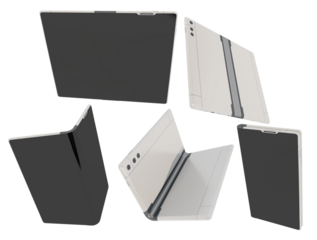 collection of modern foldable smartphone concepts in various open and closed states, showcasing sleek futuristic technology and design.