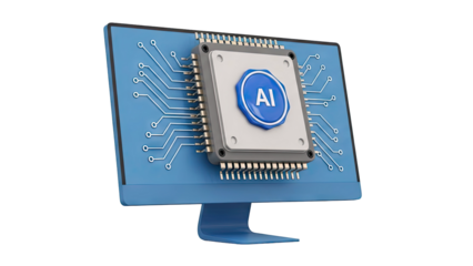 AI Chip on a Computer Monitor with Circuit Board Design