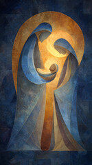 Abstract holy family nativity scene religion faith baby child mother father light blue gold © Atchariya63