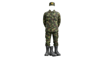 Military Camouflage Uniform with Cap and Boots