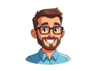 Cartoon man with glasses isolated on transparent background