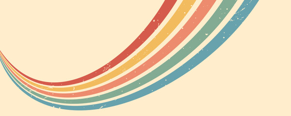 Stripe rainbow groovy. Beige retro backdrop with playful feel and geometric arch motifs. Artistic prints and wall decor. Vector illustration.
