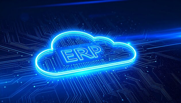 Modern Enterprise Software Concept with Cloud Based ERP System Icon and Advanced Technology Background