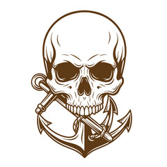 Fototapeta premium Drawing Vintage skull with anchor and pipe in mouth nautical symbol