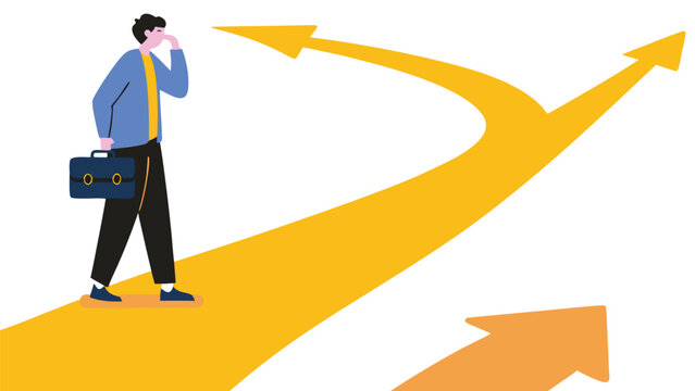 New way concept. Beginning journey adventures and opportunities. Businessman on road outdoor.