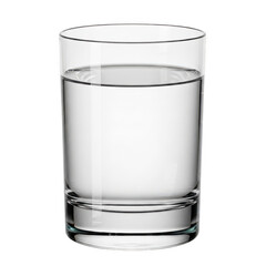 Half-filled glass of clear water on white background