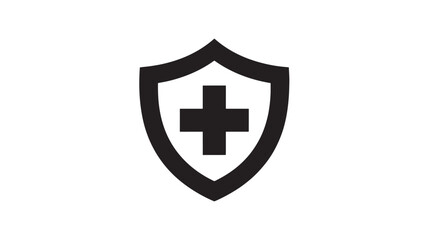 Obraz premium Medical Shield Icon in Simple Flat Design with Black Color on White Background for Healthcare Logo