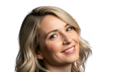 Portrait of a smiling blonde woman isolated on transparent background