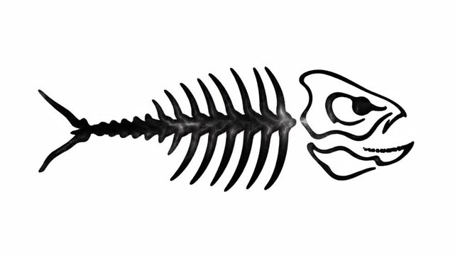 Fish Skeleton Outline Black and White Graphic Illustration