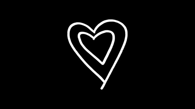 Double Heart Scribble Loop Video on a Black Background with a Chalk Texture, love, romance, valentine, wedding, soulmate, passion, feeling, care, kindness, couple, affection