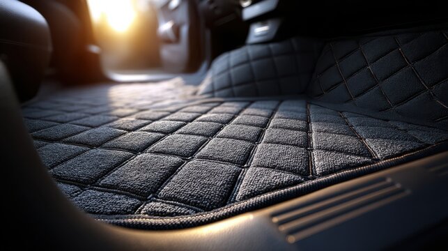 Clean car floor mats in a vehicle, showcasing perfect vacuuming and cleanliness.