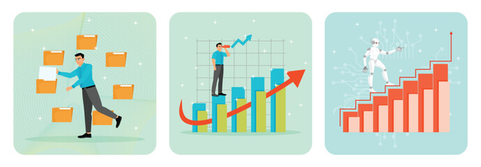 Arrange online data or paperwork. Economic growth forecast. Rise of AI artificial intelligence.