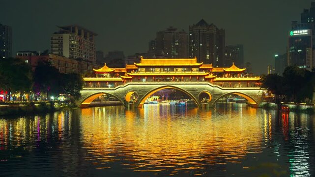 Beautiful Anshun Bridge, Bridge of the Peaceful and Fluent is a bridge in Chengdu, Sichuan, China. It crosses the Jin River. Landmark and popular for tourists attractions