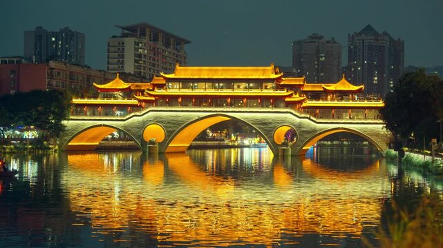 Beautiful Anshun Bridge, Bridge of the Peaceful and Fluent is a bridge in Chengdu, Sichuan, China. It crosses the Jin River. Landmark and popular for tourists attractions