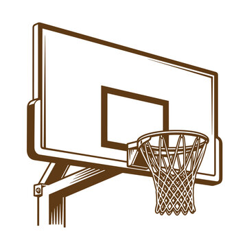 Drawing Vintage Brown basketball hoop and backboard illustration isolated on white background