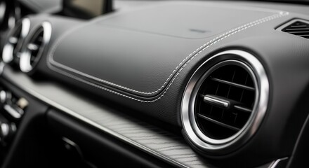 Naklejka premium Close up view highlights premium detailing on a modern automobile interior dashboard panel