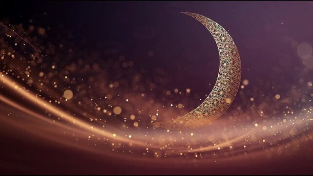 Elegant Islamic Celebration Motion Graphic with Crescent Moon and Ornate Details in a Dark Background