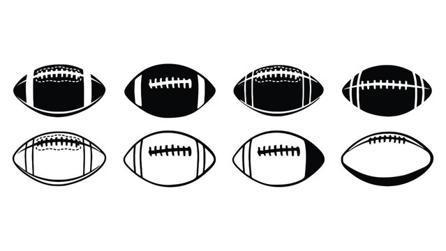 A collection of various American football icons in black and white