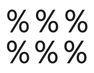 Six black percentage symbols arranged in a grid against a stark white backdrop. Each symbol is bold