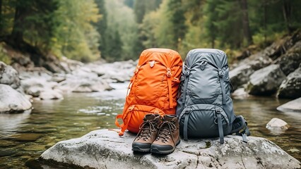 Outdoor Adventure Lifestyle with Hiking Equipment